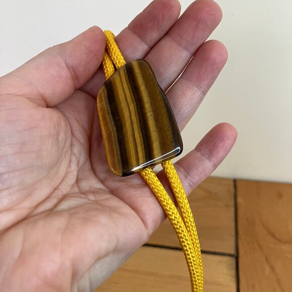 Tiger's Eye Gemstone Bolo Tie Western String Tie Yellow Cord - Picture 8 of 8